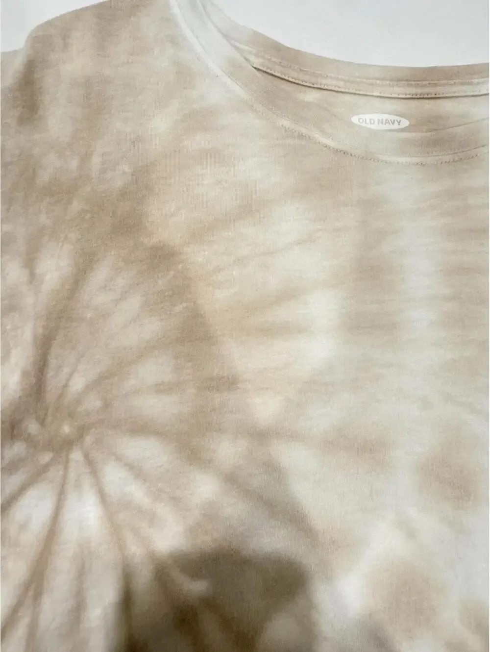 Old Navy Beige Tan Tie Dye Cropped Tee Shirt Casual Neutral Short Sleeve- Medium - Picture 3 of 7